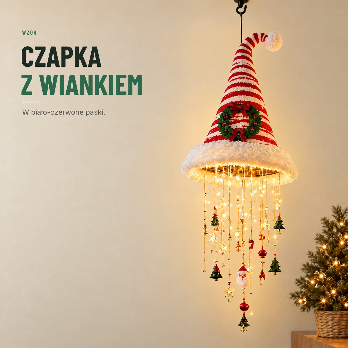 Świecąca czapka Mikołaja — lampka LED