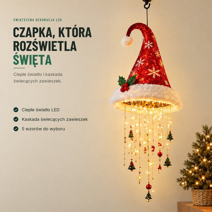 Świecąca czapka Mikołaja — lampka LED