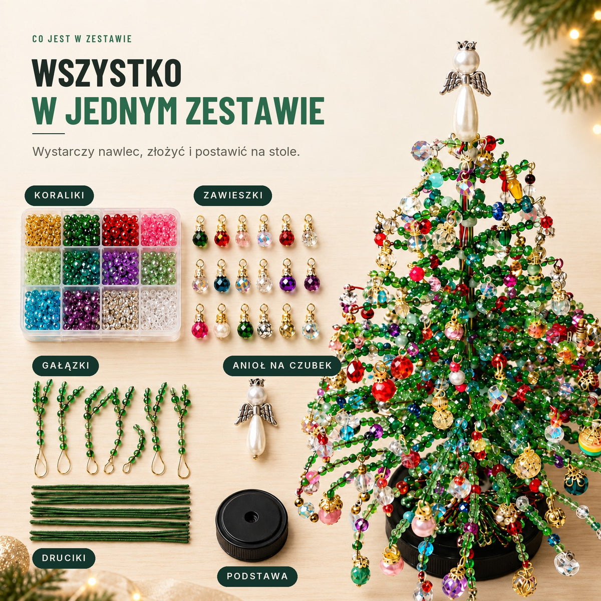 Choinka z koralików — zestaw DIY