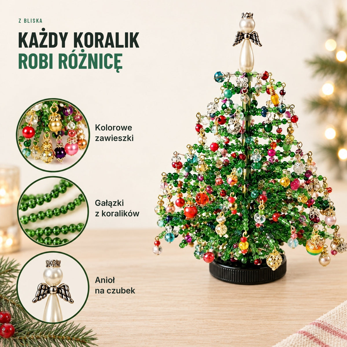 Choinka z koralików — zestaw DIY