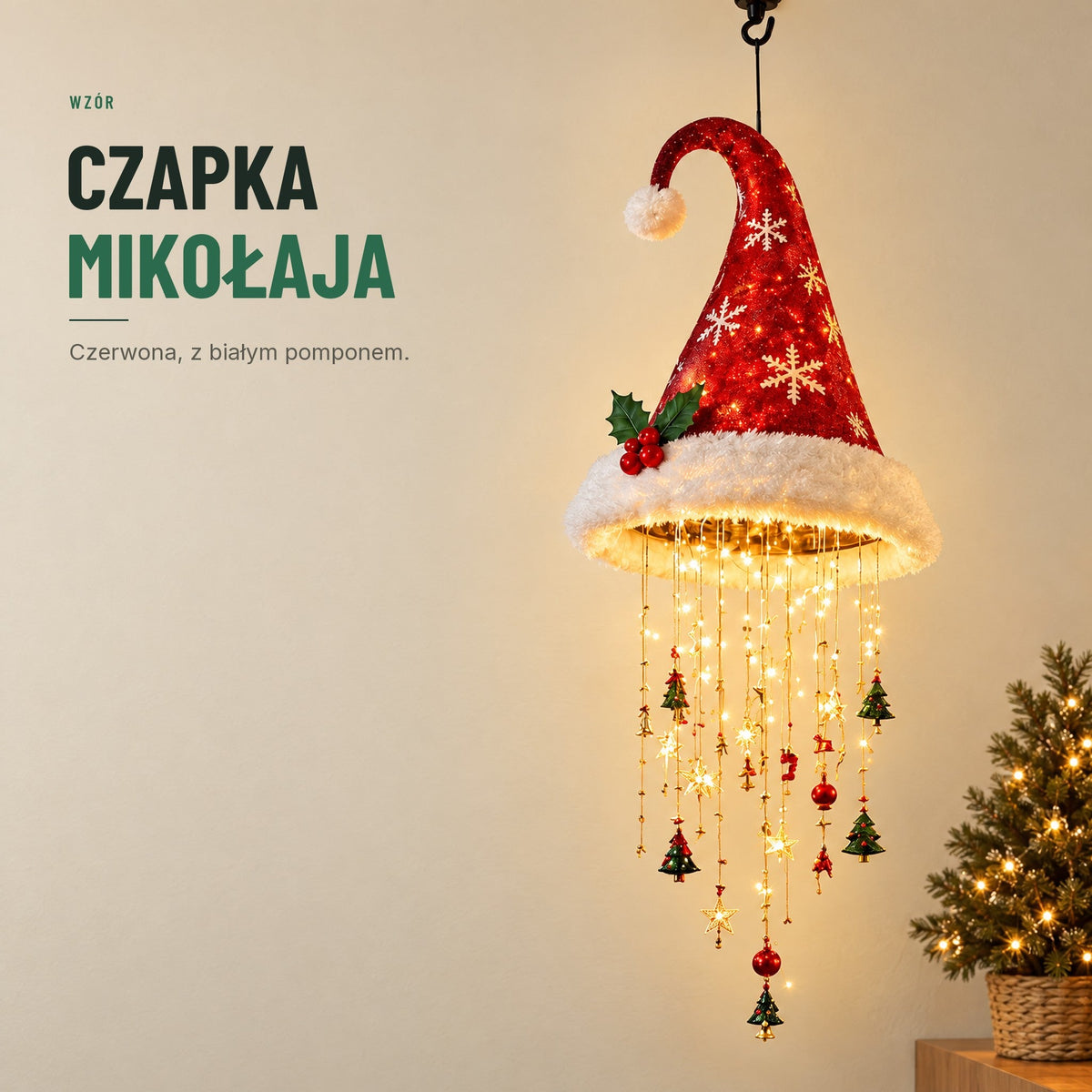 Świecąca czapka Mikołaja — lampka LED