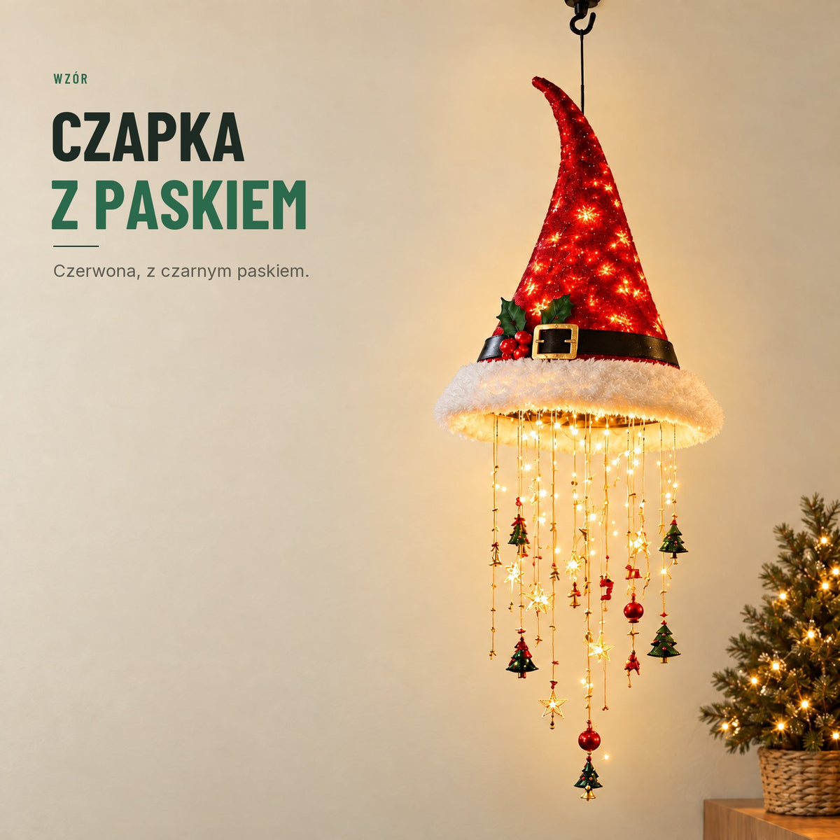 Świecąca czapka Mikołaja — lampka LED