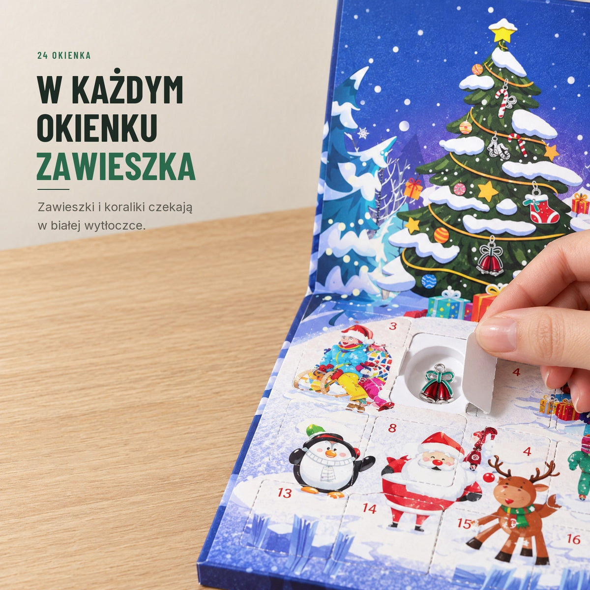 Kalendarz adwentowy z bransoletką i zawieszkami