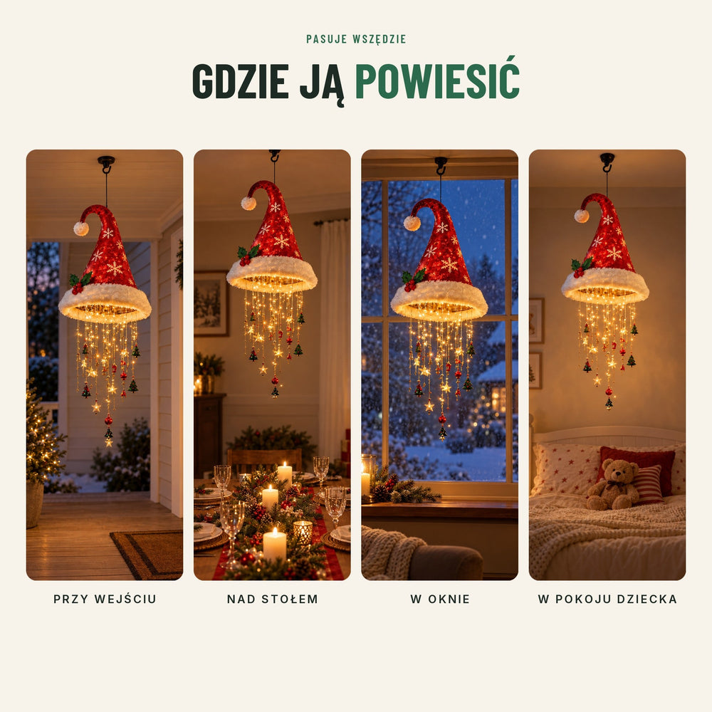 Świecąca czapka Mikołaja — lampka LED