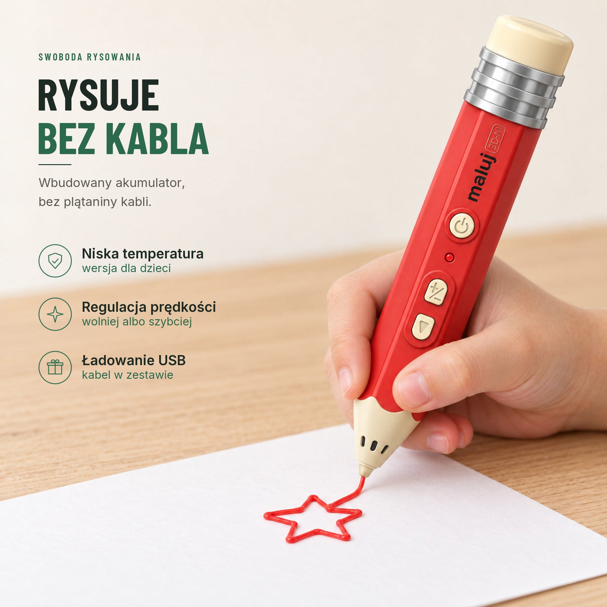 Długopis 3D dla dzieci — bezprzewodowy zestaw kreatywny