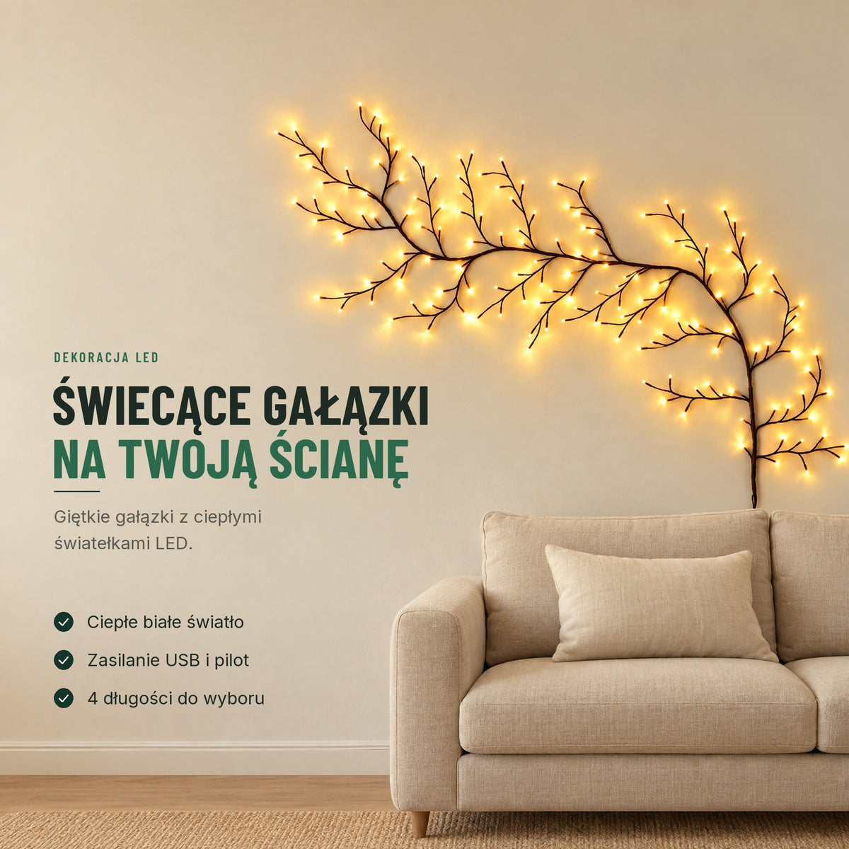 Świecące gałązki LED na ścianę