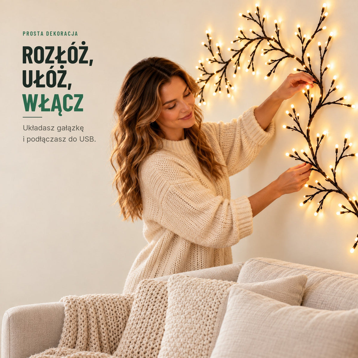 Świecące gałązki LED na ścianę
