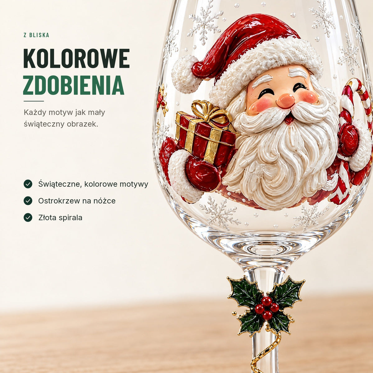 Świąteczne kieliszki do wina — komplet 6 szt. z kolorowymi motywami