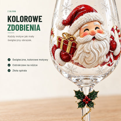 Świąteczne kieliszki do wina — komplet 6 szt. z kolorowymi motywami