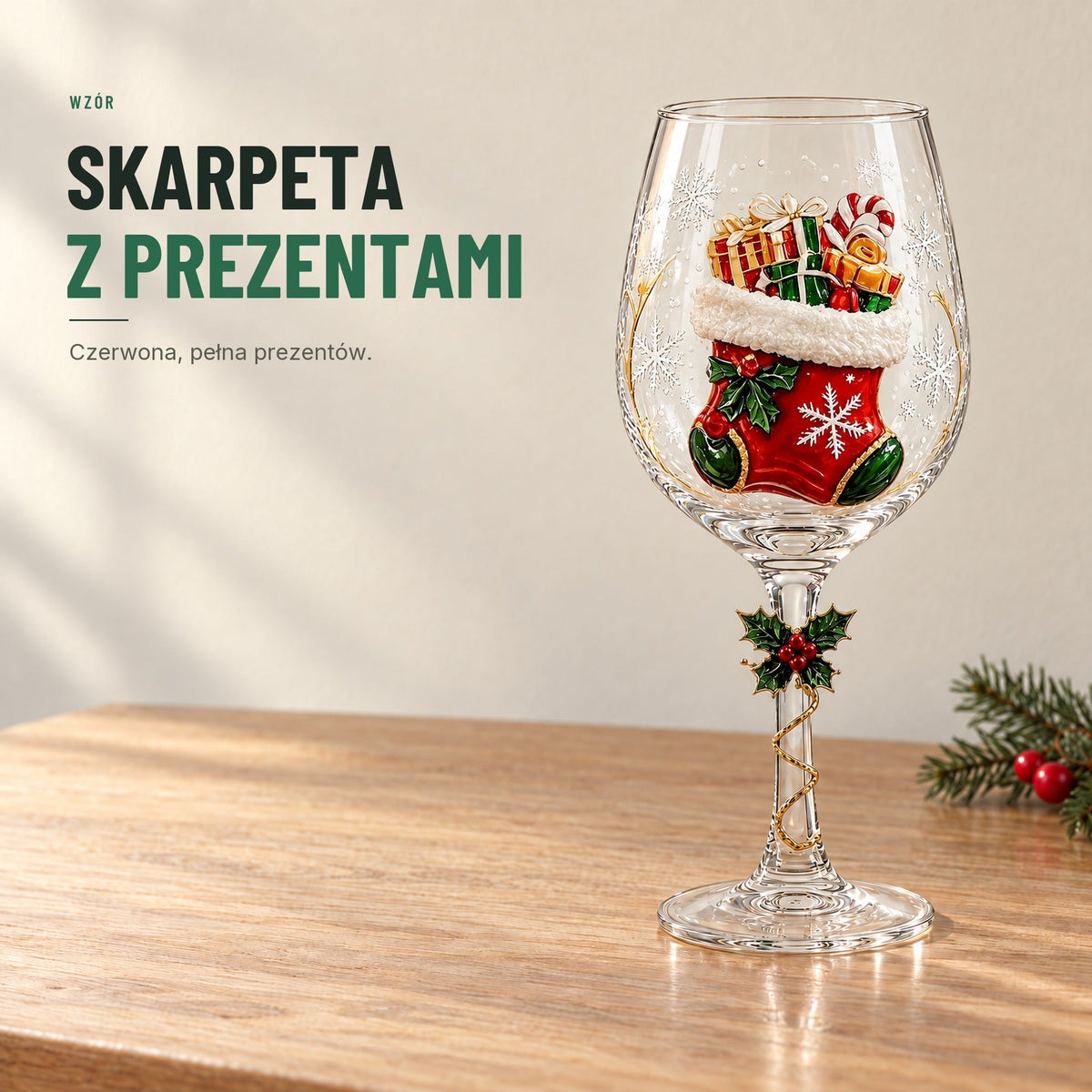 Świąteczne kieliszki do wina — komplet 6 szt. z kolorowymi motywami