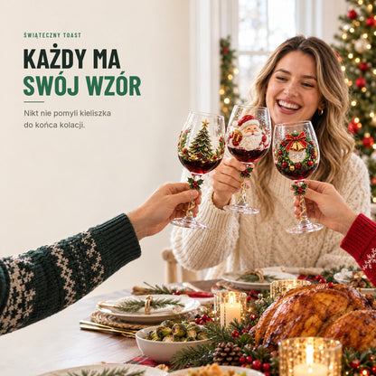 Świąteczne kieliszki do wina — komplet 6 szt. z kolorowymi motywami