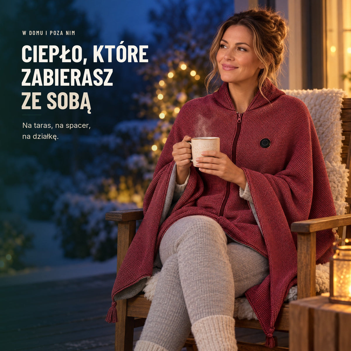 Koc z podgrzewaniem do noszenia — 3 poziomy ciepła