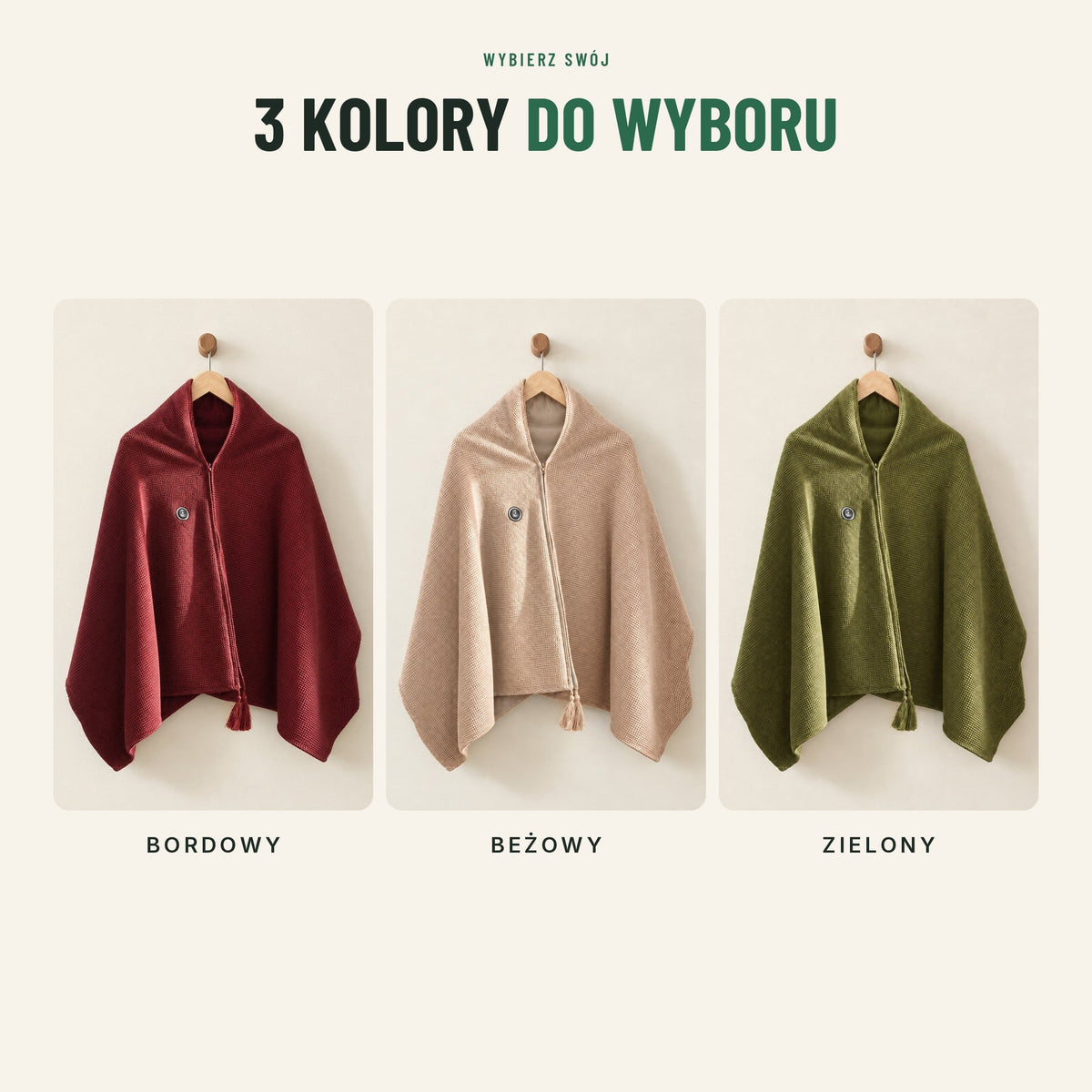 Koc z podgrzewaniem do noszenia — 3 poziomy ciepła