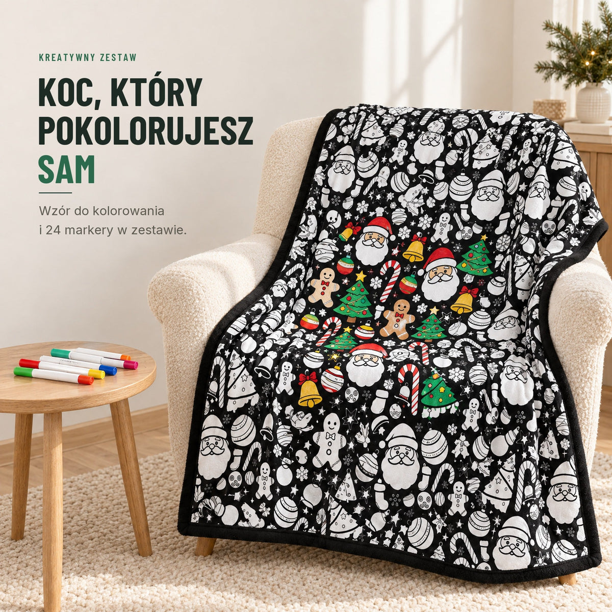 Koc do kolorowania z 24 markerami