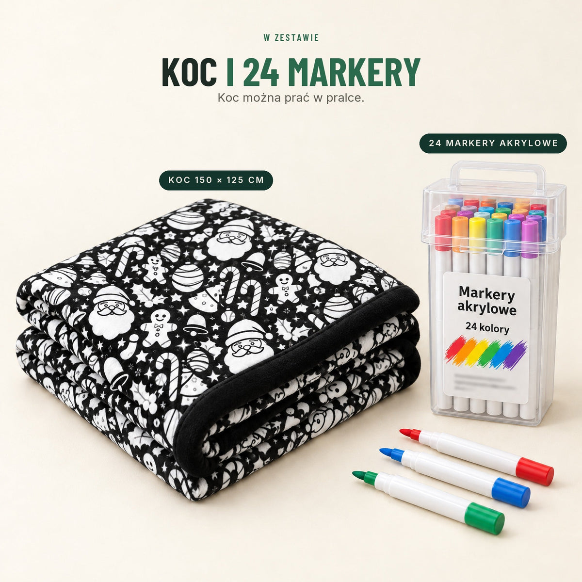 Koc do kolorowania z 24 markerami