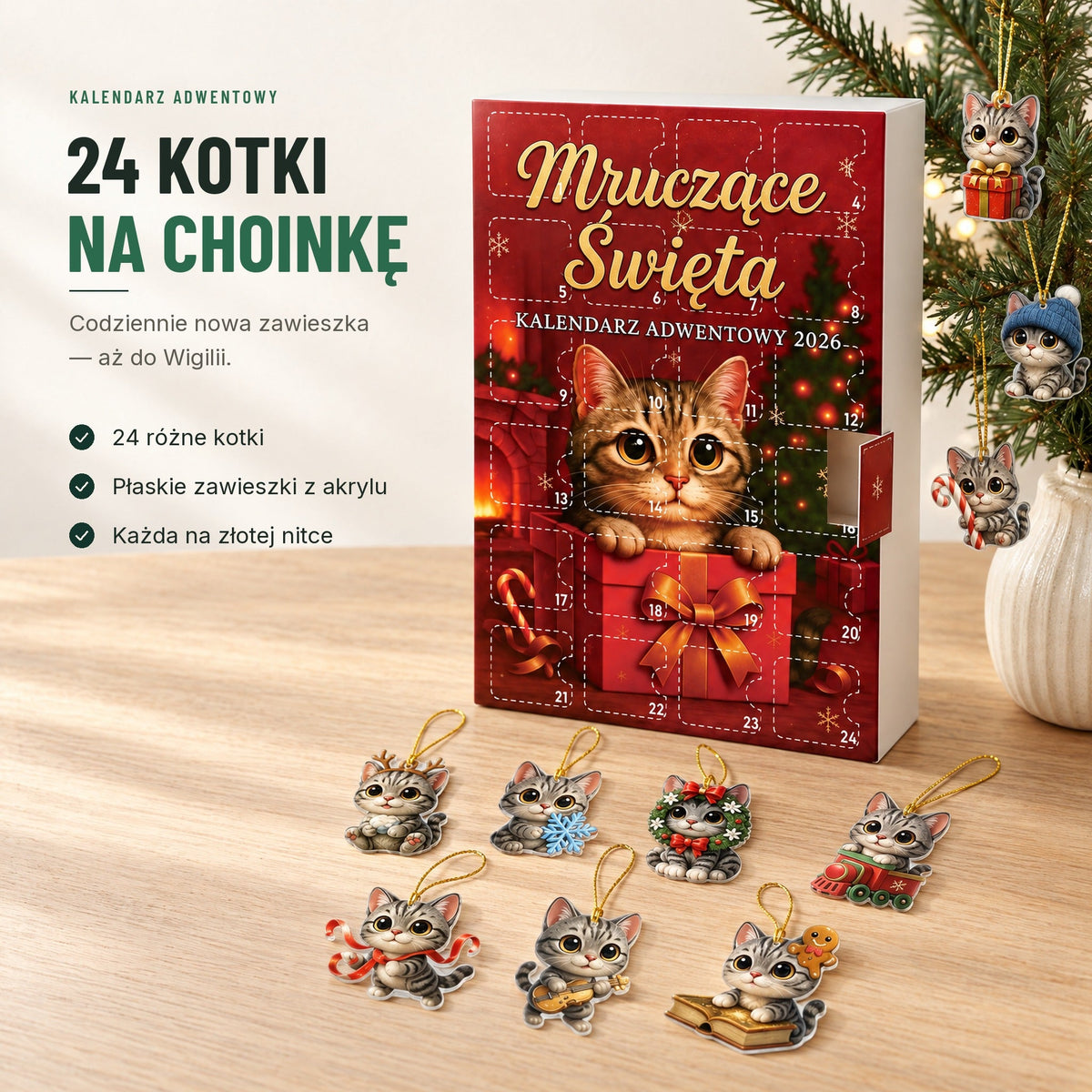 Kalendarz adwentowy dla kociarzy — 24 kocie zawieszki