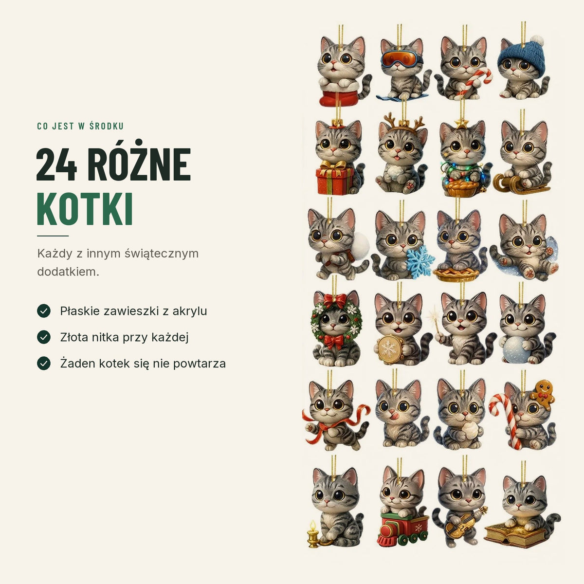 Kalendarz adwentowy dla kociarzy — 24 kocie zawieszki