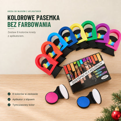 Kreda do włosów z aplikatorem — 8 kolorów, zmywalna