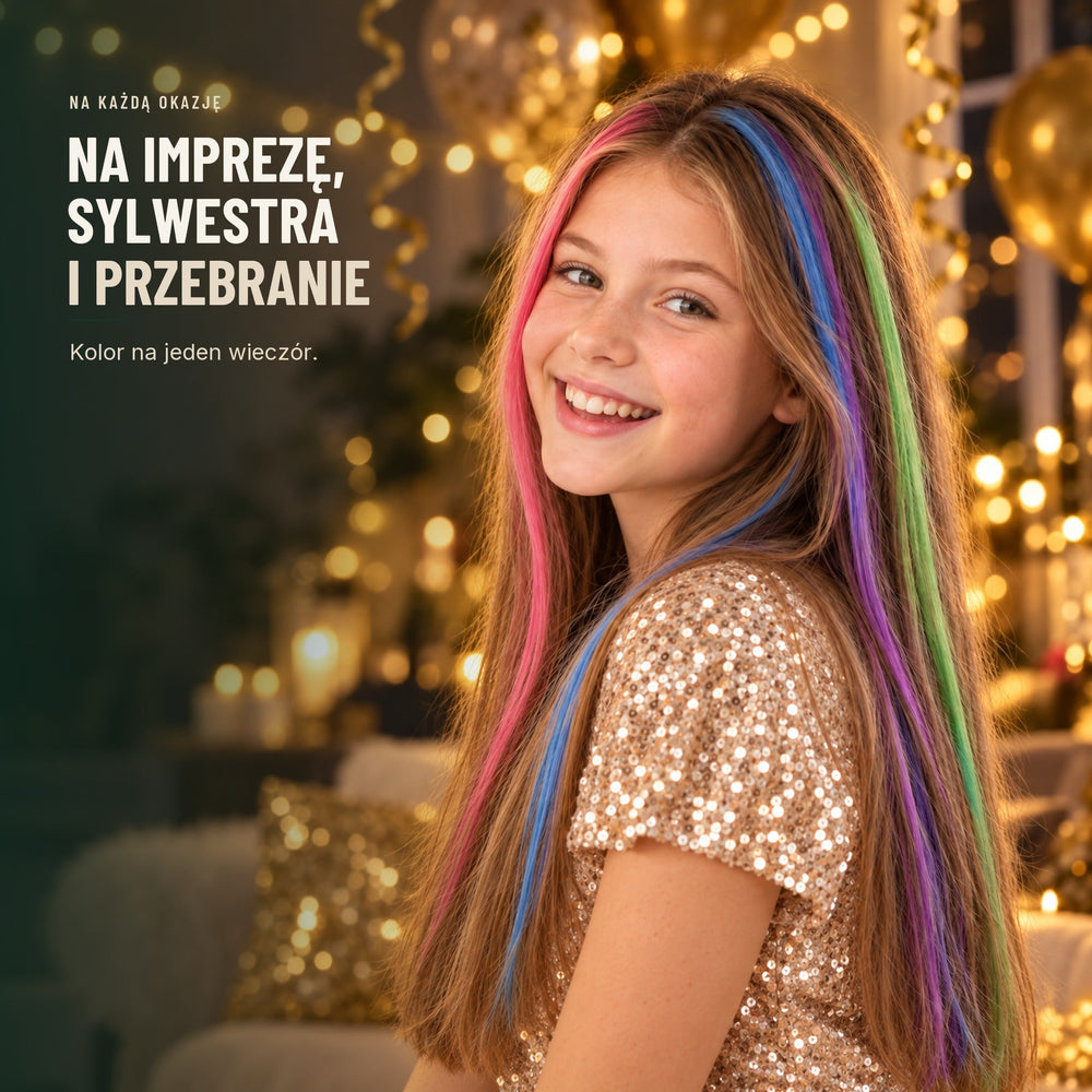 Kreda do włosów z aplikatorem — 8 kolorów, zmywalna