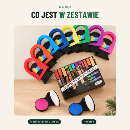 Kreda do włosów z aplikatorem — 8 kolorów, zmywalna