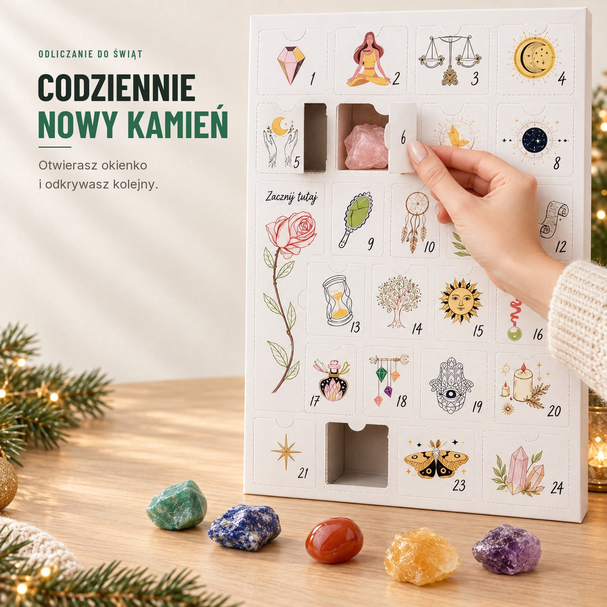 Kalendarz adwentowy z 24 kryształami