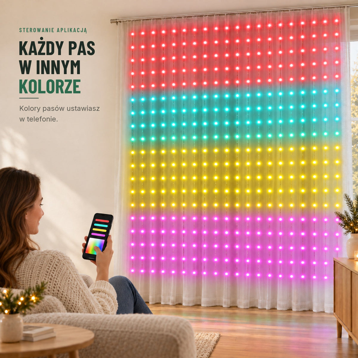 Kurtyna świetlna LED sterowana aplikacją