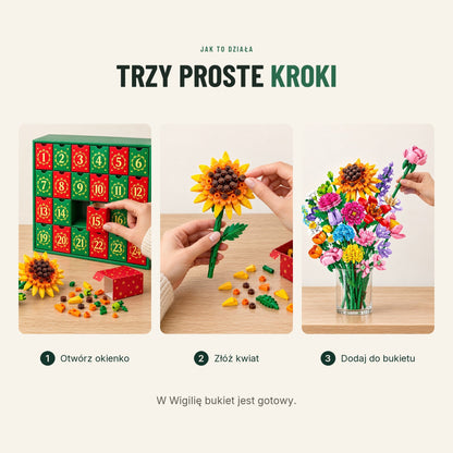Kalendarz adwentowy — bukiet kwiatów z klocków