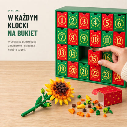Kalendarz adwentowy — bukiet kwiatów z klocków