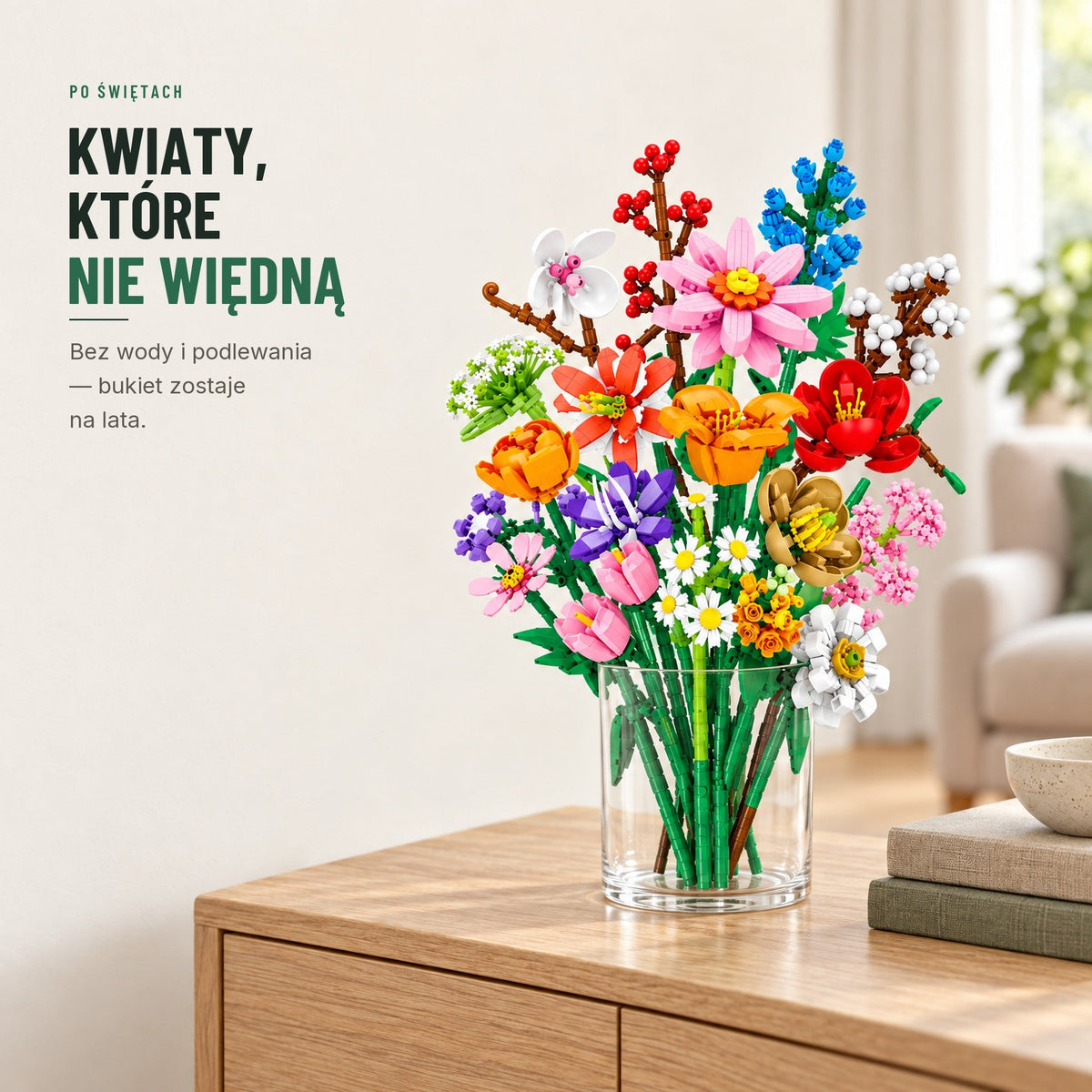 Kalendarz adwentowy — bukiet kwiatów z klocków