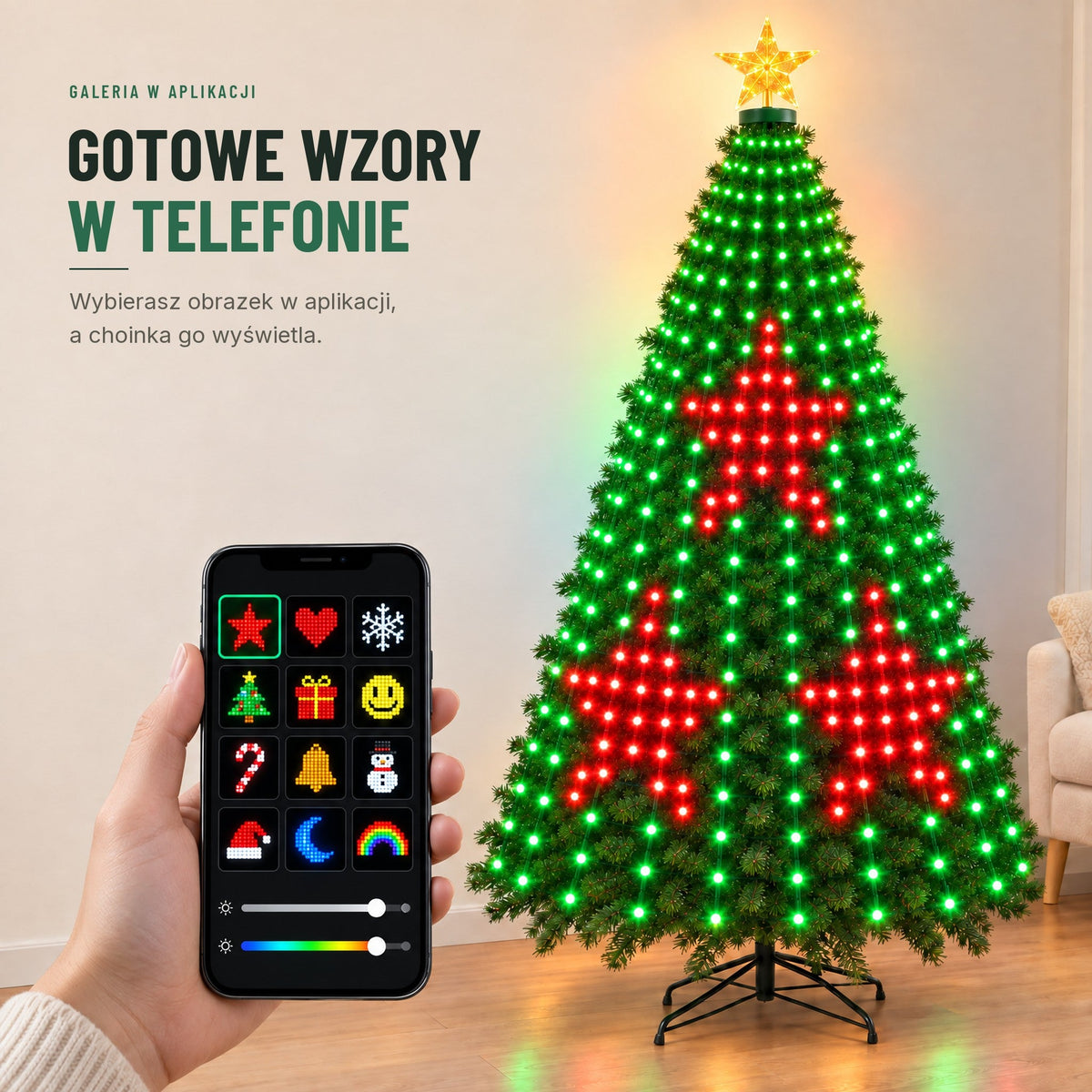 Inteligentne lampki na choinkę — wzory z aplikacji