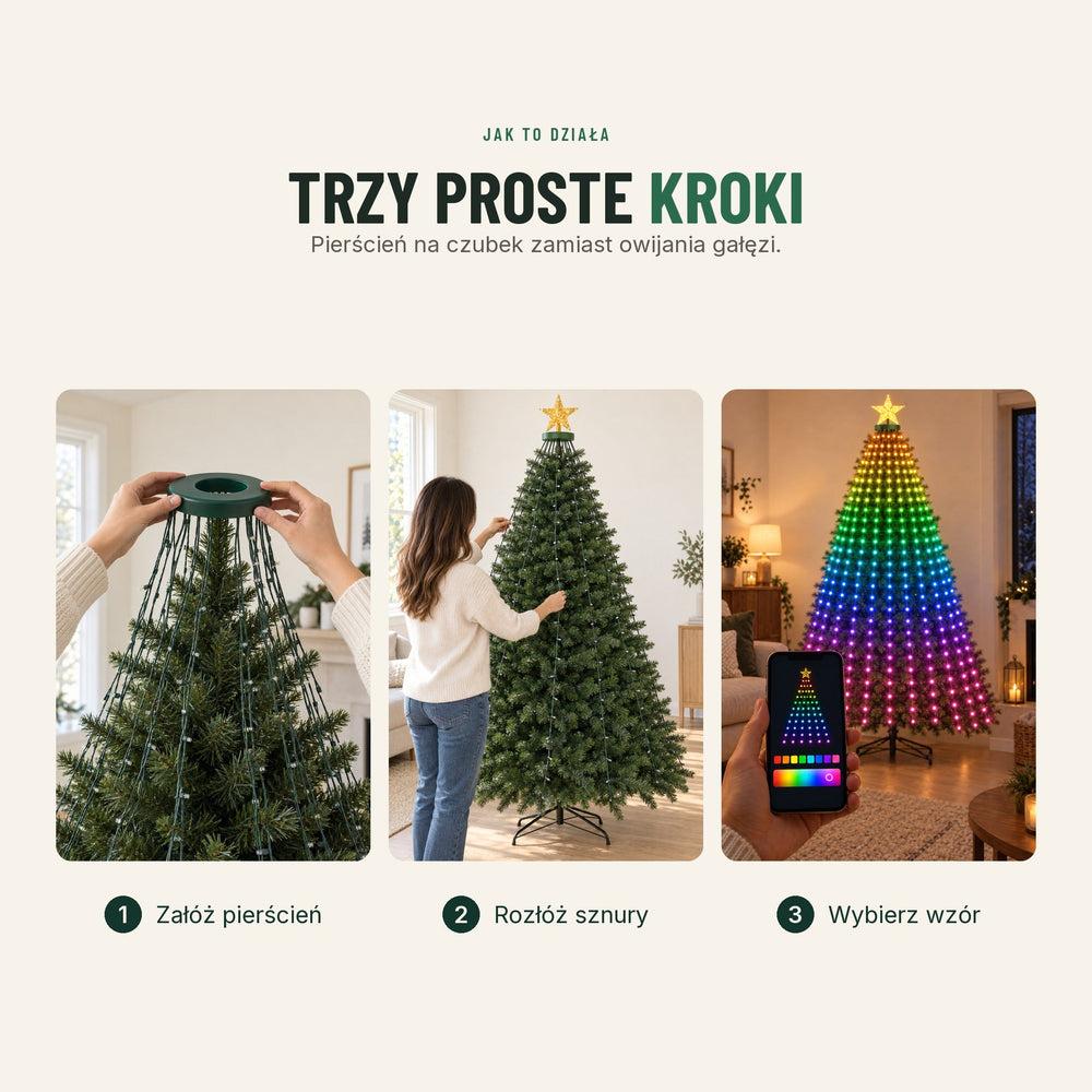 Inteligentne lampki na choinkę — wzory z aplikacji