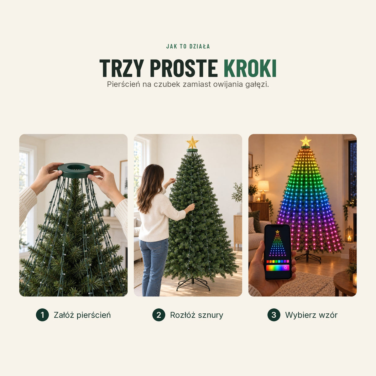 Inteligentne lampki na choinkę — wzory z aplikacji