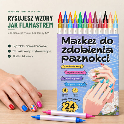 Markery do zdobienia paznokci — dwustronne, 12 lub 24 kolory