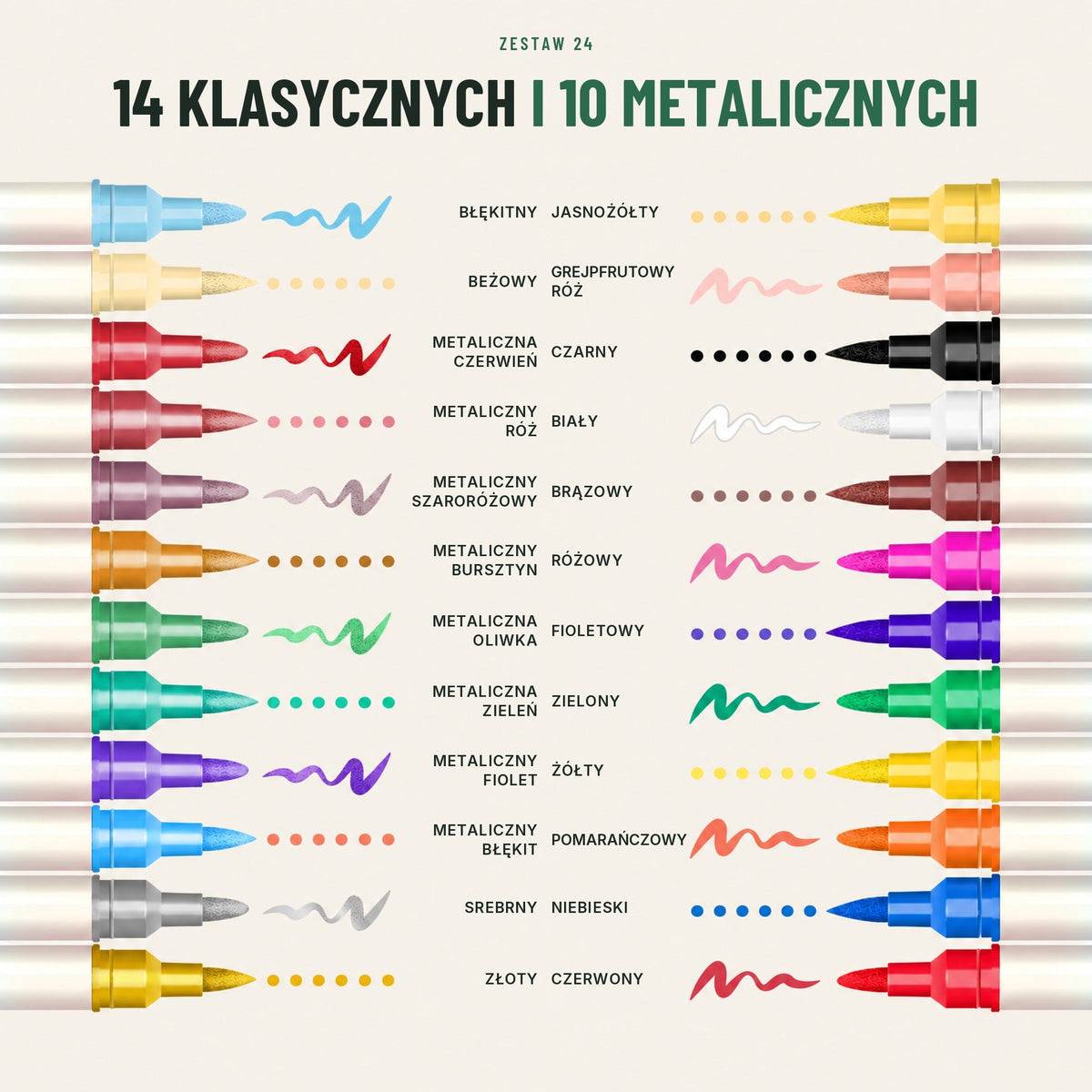 Markery do zdobienia paznokci — dwustronne, 12 lub 24 kolory