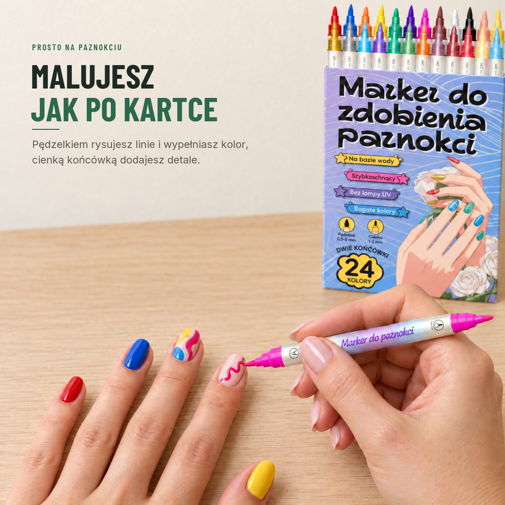 Markery do zdobienia paznokci — dwustronne, 12 lub 24 kolory