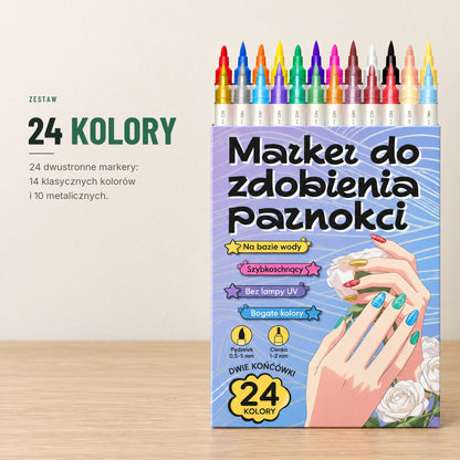 Markery do zdobienia paznokci — dwustronne, 12 lub 24 kolory