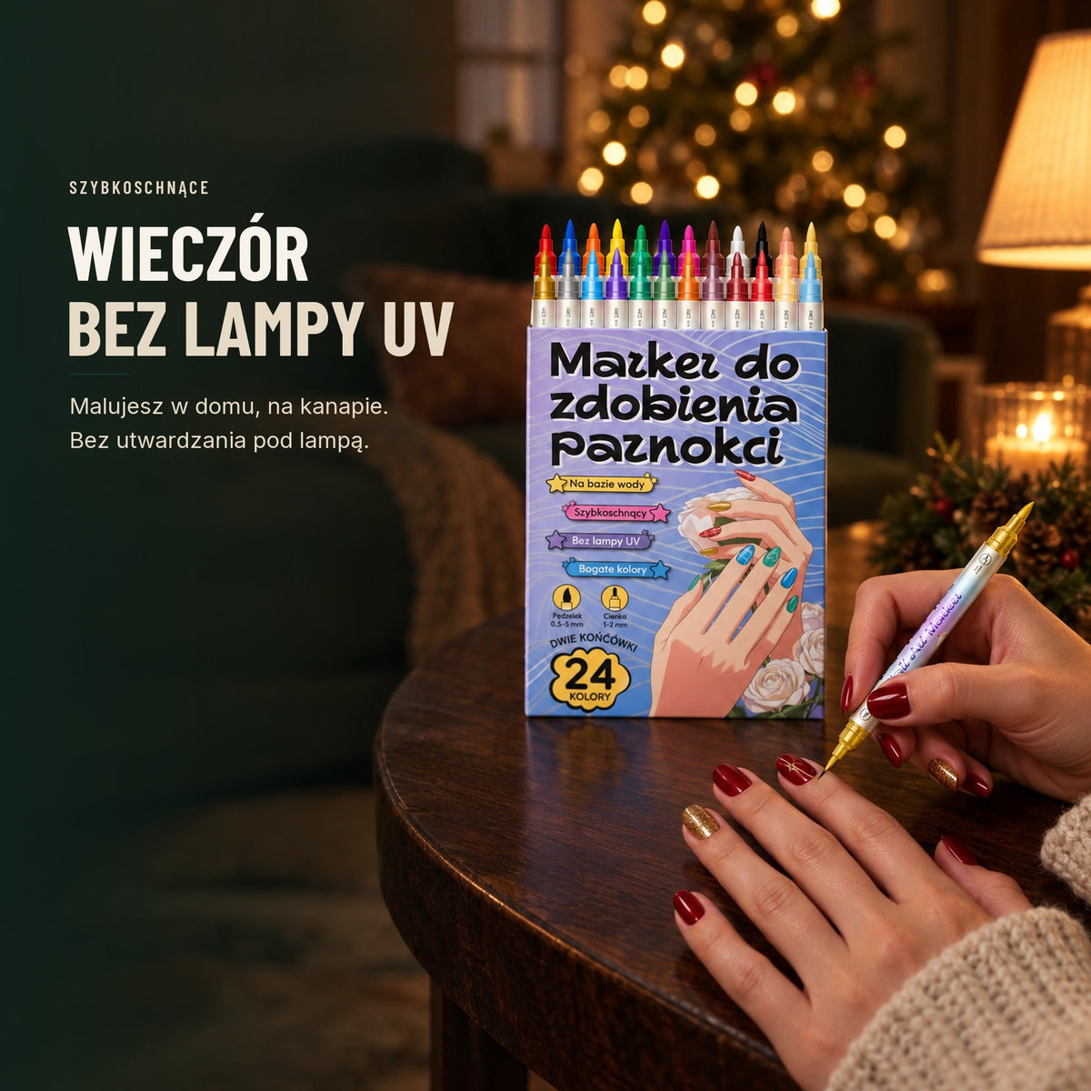 Markery do zdobienia paznokci — dwustronne, 12 lub 24 kolory