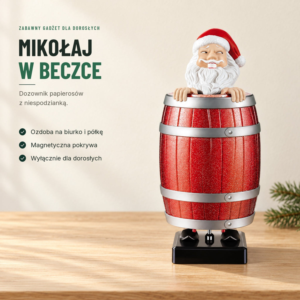 Mikołaj w beczce — zabawny dozownik papierosów