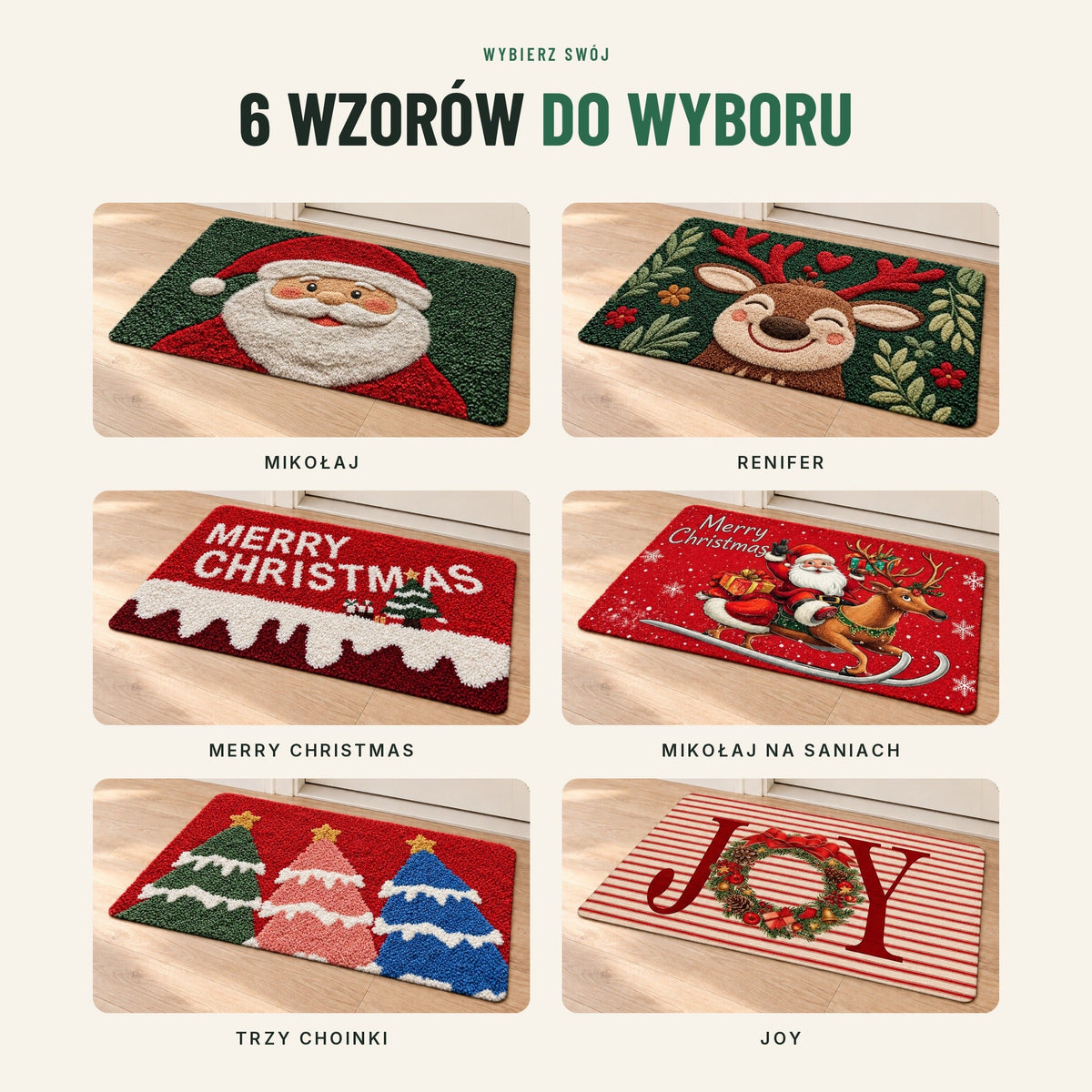 Świąteczna wycieraczka pod drzwi — 6 wzorów